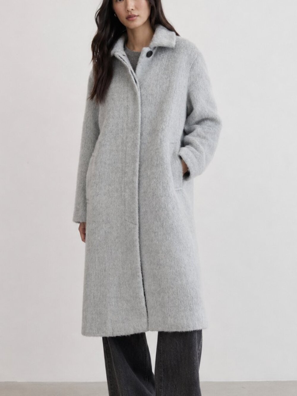 ASOS Single Breasted Wool Blend Midi Coat Grey Size 6